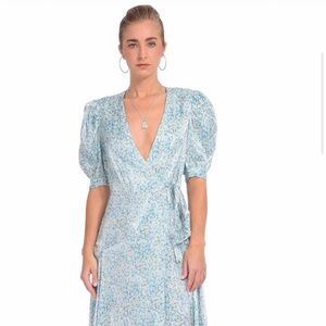 Sabina Musayev Blue Floral Wrap Midi Maxi Dress